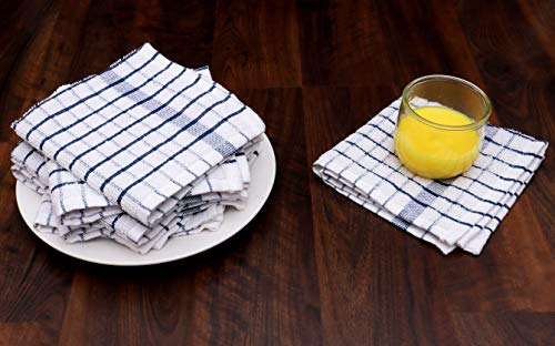 Amour Infini Grid Terry Dish Cloth | Set Of 8 | 12 X 12 Inches | Low Lint, Super Soft And Absorbent |100% Cotton Dish Rags | Perfect For Household And Commercial Uses | Blue #TOP2