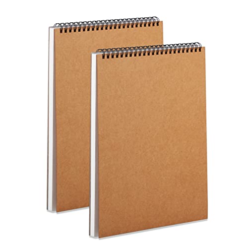 Mamowla Sketchbook A4 Bloc Dibujo, Encuadernado en Espiral Cuaderno Dibujo Para Niños Adultos con Tablero Duro Duradero, 120GSM Cuaderno Dibujo con Libre de ácido Bloc de Dibujo 60 Páginas Pack de 2