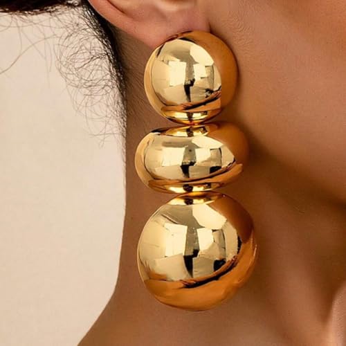 Chunky Gold Ball Earrings Large Trendy Statement Thick Dangle Oversized Modern Elegant Versatile Bold Ball Dainty Everyday Party Earring for Women2