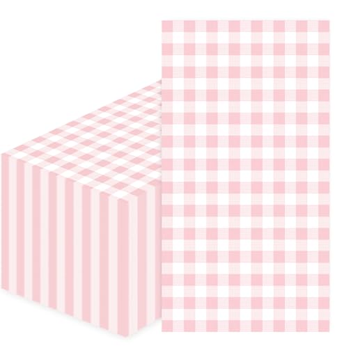 SietDESEO 50 Pieces 3-ply Light Pink Gingham Napkins 13 x 15.7 Inches Guest Bathroom Napkins Disposable Hand Towels for Bathroom Wedding Birthday Party Paper Dinner Napkins