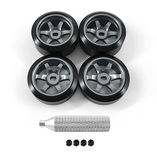 Abendor 6 Spoke Wheel Rims & Rc Car Drift Tires for 1/28 RC Hobby Model Car, [2*N+2*W] 4 Pcs 20mm Aluminum Alloy Rims for Wltoys K969 K989 P929 AWD XRX AMZ WL DRZ GLA BZ (Titanium Drift)