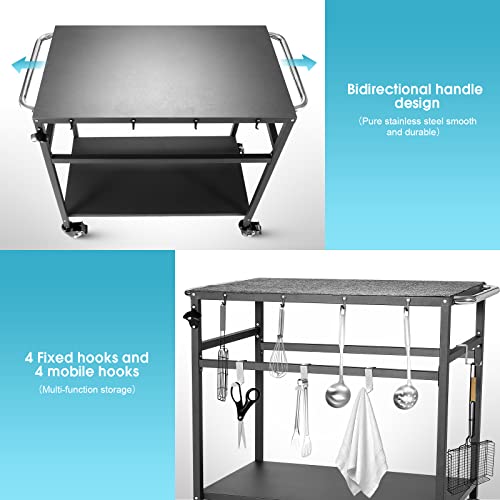 Outdoor Grill Table With Storage For Patio,Double-Shelf Movable Kitchen Cart Island Table On Wheels With Grill Mats,20" X 32" Multi-Functional Heavy Duty Kitchen Bbq Food Prep Table For Grill #TOP1