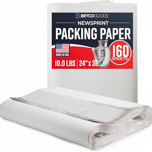Bryco Goods 24" x 36" Newsprint Packing Paper Sheets for Moving | 160 Sheets | 10lb | Made in USA | Newspaper Paper | Must Have in Your Shipping Supplies 24" x 36" (160 Sheets)