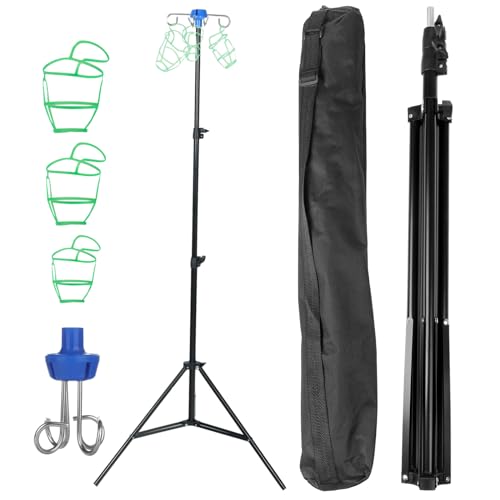 Support IV portable pliable équipé de 3 sacs en maille et de 4 crochets suspendus