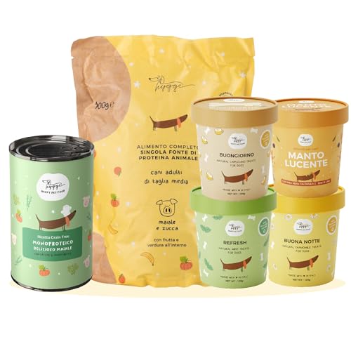 BAU BOX PROVAMI - 800 g Kroketten für Hunde Monoprotein Schweinefleisch - 400 g Nassfutter Hund ohne Getreide Schwein Fenchel - 3 x Kekse Hund Routine Box und köstliche Ergänzung für glänzendes Fell -