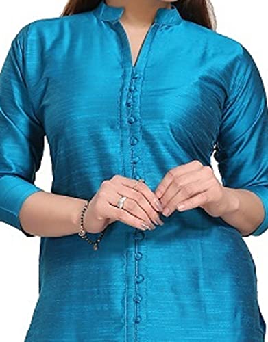 Image of DREAM & DZIRE Women's Silk Blue Straight Kurti for All Plus Size and Small Size