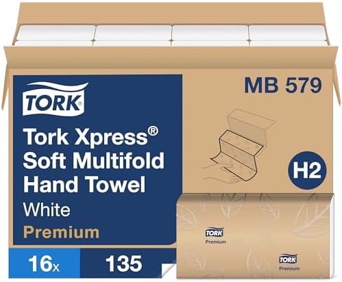 Tork Premium MB579 Soft Xpress Multifold Paper Hand Towel, 3-Panel, 2-Ply, 9.125" Width x 9.5" Length, White (Case of 16 Packs, 135 per Pack, 2.160 Towels)