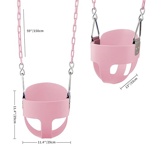 KINSPORY Toddler Swing, 59" Coated Heavy-Duty Iron Chains Baby Swing Outdoor, High Back Full Bucket Infant Swing Seat with Tree Straps for Swing Sets Backyard Outdoor Indoor (Pink)