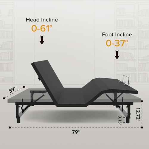 Image of Massage Queen Adjustable Bed Frame, Quiet Motor Adjustable Bed Base | Wireless Remote, Incline Head & Foot, USB Ports, LED Night Light, 4 Height-Adjustable Legs, Easy Assembly