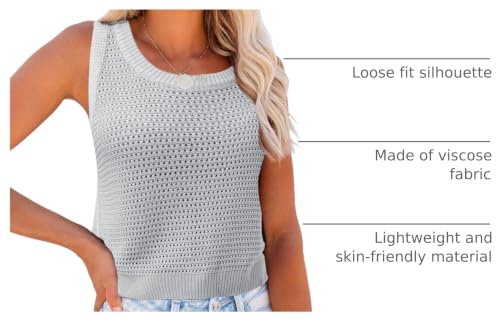 Image of FISACE Womens Crochet Tank Top Sleeveless Knit Summer Sweater | Round Neck, Hollow Out, Lightweight , Casual Crop,Cute Boho Vest