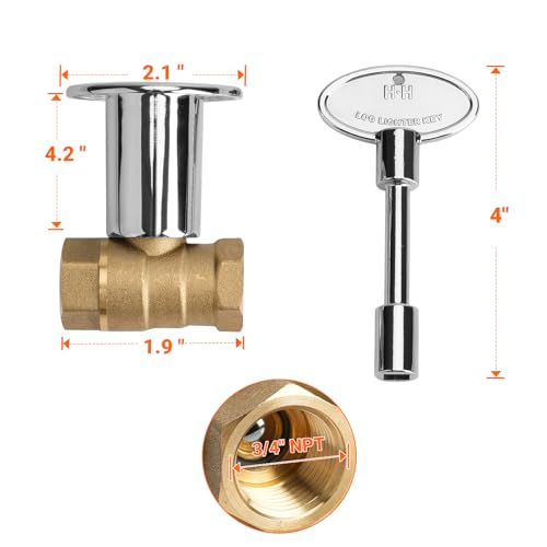 Skyflame 3/4 Inch Straight Gas Key Valve Kit for Fire Pit Fireplace with Flange and 3 Inches Key, Chromed - Thumbnail 2