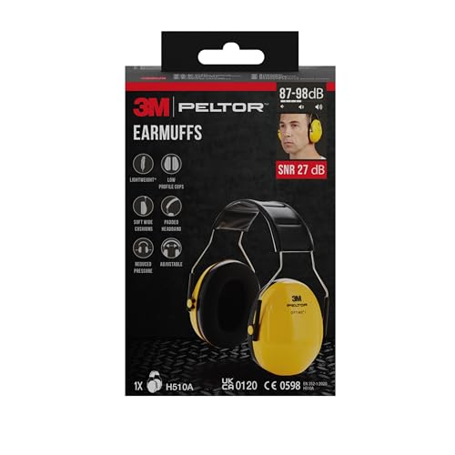3M Peltor Optime I Ohrenschützer H510A, leichter Gehörschutz mit weichen Kissen, Gehörschutz gegen Geräuschpegel im Bereich von 87-98 dB (SNR 27dB), gelb, 1er Pack (Verpackung kann variieren), 25