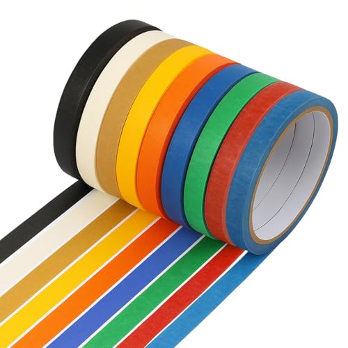 9 Rollos Cinta Adhesiva De Colores Para Manualidades 10m X 8mm, Washi Tapes En Papel Crepé Biodegradable, Reposicionables, Tipo Cinta De Carrocero Para Pintar, Perfectos Para Manualidades Y Etiquetas
