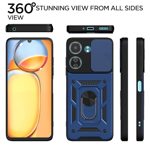 Image of Pikkme D10 Tough Armor Bumper Case | 360 Protection Case | Sliding Camera Shield Cover & Ring Holder Stand Back Cover for Redmi 13C 4G / Poco C65 (Blue)