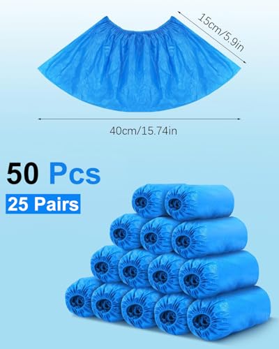 Image of Disposable Shoe Covers, Non-Slip, Waterproof, Durable Shoe Protectors for Home, Work, Medical, and Industrial Use, One Size Fits Most (Plastic, Pack of 50)