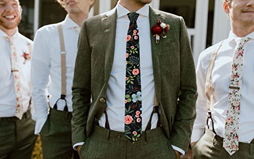 Image of Mantieqingway Floral Ties for Men Skinny Cotton Tie Flower Necktie