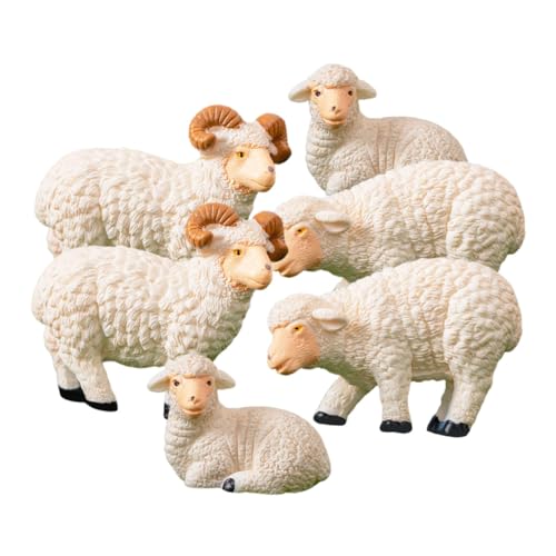 ERINGOGO 6個 ミニチュア羊フィギュア 屋外芝生用装飾 小型ヤギ置物 レジン製 ミニ動物模型 マイクロランドスケープ盆栽デコレーション に