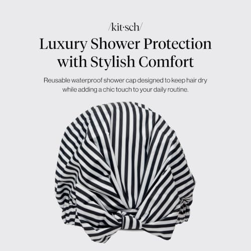 Image of Kitsch Luxury Large Shower Cap for Women - Stripe | Shower Caps for Women Reusable Waterproof - Non-slip, Comfortable Quick-dry Hair Shower Cap for All Hair Types