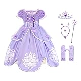 Jurebecia Prinzessin Kleid Mädchen Kostüm Prinzessin Sofia Kostüm Partykleider für Kinder Outfit Kinder Halloween Geburtstag Cosplay Kleid mit Accessoires
