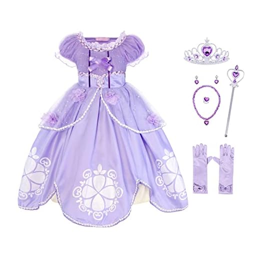 Jurebecia Las niñas se Visten Princesa Traje de Sofia Vestidos de Fiesta para niños Outfit Childs Vestido de Cosplay de cumpleaños de Halloween con Accesorios