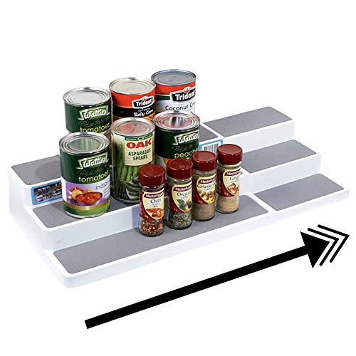 Spice Racks For Inside Cupboard, 3 Tier Expandable Spice Racks Free Standing, Non Slip Plastic Organiser For Kitchen, Pantry And Bathroom (3 Tier)