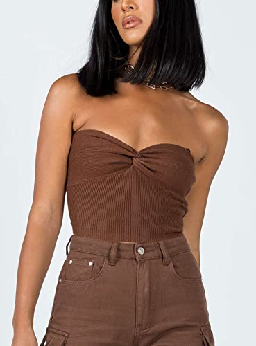 FIANUS Y2K Strapless Going Out Twist Front Tube Tops for Women Trendy Sexy Summer Coffee Bandeau Crochet Crop Top Cute Ribbed Knit Sweater Tank Tops Shirts - Image 3