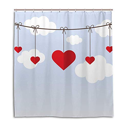 Rideau de douche rouge cœur 182x183 cm en polyester lavable