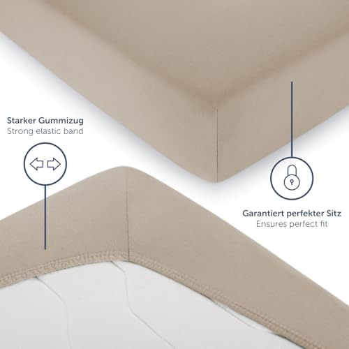 Blumtal® Baumwolle Spannbettlaken 180x200x30cm Basics Jersey - Bettlaken Oeko-TEX zertifiziertes Spannbetttuch 180x200cm - Taupe – Ansicht 4