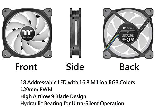 Thermaltake Riing Duo CL- F073- PL12SW- A 120 mm 16, 8 Millionen RGB- Farben (Alexa, Razer Chroma) Software- fähig, 2 Lichtringe, 18 adressierbare LED, 9 Klingen, Hydrauliklagergehäuse/ Kühlerlüfter, 3 Stück-3