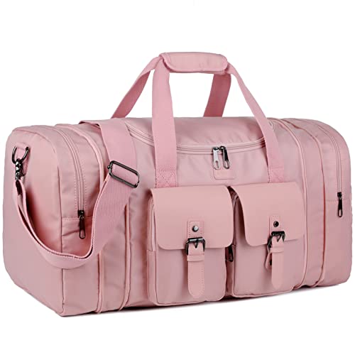 BAOSHA wasserdichte Reisetasche für Damen Große Weekender Übernachtungstasche 45L Sporttasche Handgepäck mit Schuhfach HB-23 (Rosa) Cover