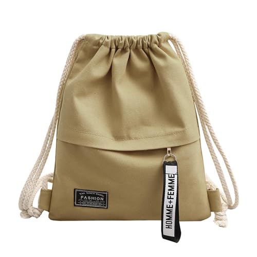 Canvas Drawstring Sports Bag | Portable Gym Backpack for School, Travel | Lightweight Sack for Men, Women, Kids, Khaki