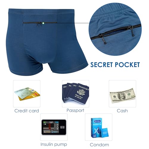 LUEXBOX 3 Packs Men's Underwear with A Secret Front Pocket, Boxer Briefs for Men (Black, Grey, Blue)4