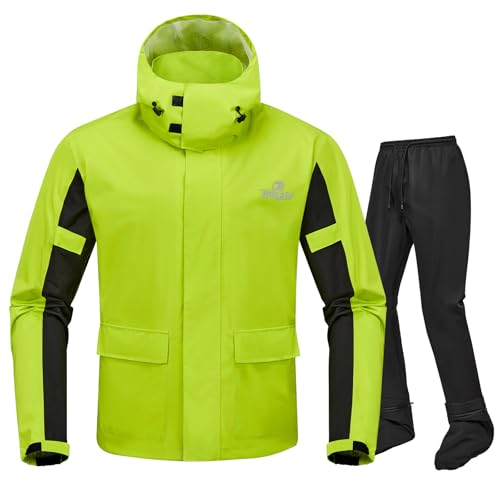 IRON JIAS Regenanzug Herren Motorrad Regenjacke Wasserdichter Winddicht Atmungsaktiver Reflektierender mit Kapuze mit Reißverschluss Hochwertige Outdoor Regenmantel-Grün-L