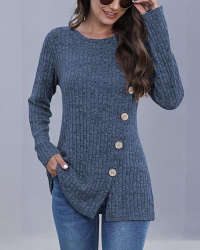 Image of JomeDesign Long Sleeve Shirts for Women Crew Neck Lightweight Sweater Loose Casual Tunic Tops