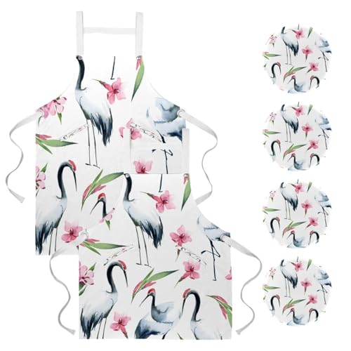 Tablier de serveuse aquarelle grise et fleurs pour le service en restaurant
