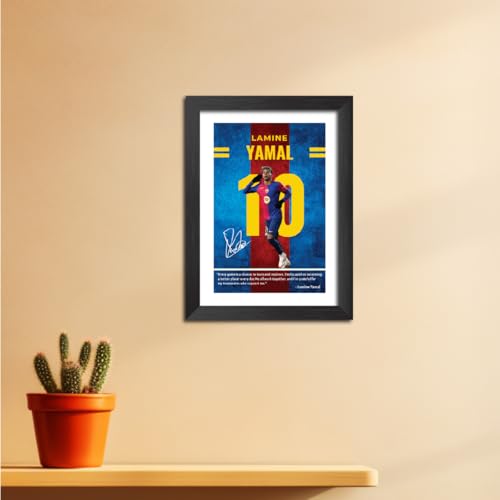 Image of TenorArts Lamine Yamal Quotes Poster Frame Barcelona Laminated Photo Framed Painting with Matt Finish Black Textues (12 inches x 9inches)