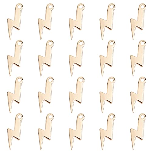 PH PandaHall 30pcs 18k Plated Gold Pendants Lightning Bolt Design Pendant Brass Weather Pendants Charms Earring Pendants for Necklace Bracelet Jewelry Making
