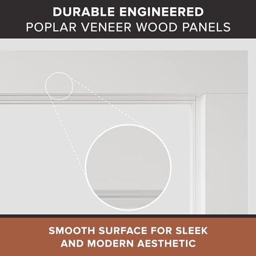 Image of Modern Ember Sabine Wood Fireplace Mantel Surround Kit, White 48 inch x 42 inch Opening | 72 inch x 54 inch Overall | Minimal Modern Aesthetic; Includes Wooden Mantel Surround & Shelf