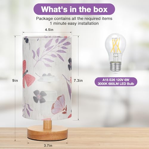Image of Fenmzee Butterfly Table Lamp for Bedroom - Inline Control, Small Bedside Lamp with 3000K A15 LED Blub, Easy Assembly (Butterfly Cream Shade, 9 inch Inline Control)