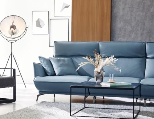 Image of Fabrique Solasta Leatherette 4 Seater with Puffy Moden Design Blue Sofa Set | Comfortable Furniture for Home Office & Living Room | Easy to Move with Stainless Steel Legs