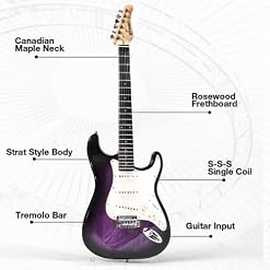 Kit de guitare électrique pour débutant Violet 99 cm Comprend une guitare trémolo, un amplificateur 20 W, 2 médiators… - Les Beatles, Paul McCartney, John Lennon, RIngo Starr, George Harrison Kit de guitare électrique pour débutant Violet 99 cm Comprend une guitare trémolo, un amplificateur 20 W, 2 médiators… – Image 2