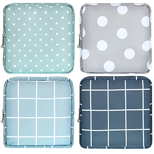 4 Pieces Sanitary Napkin Storage Bag Menstrual Pad Bag Nursing Pad Holder Portable Menstrual Period Sanitary Pouch Zipper Tampons Collect Bags for Teen Girls Women Ladies Back to School (Basic Style)