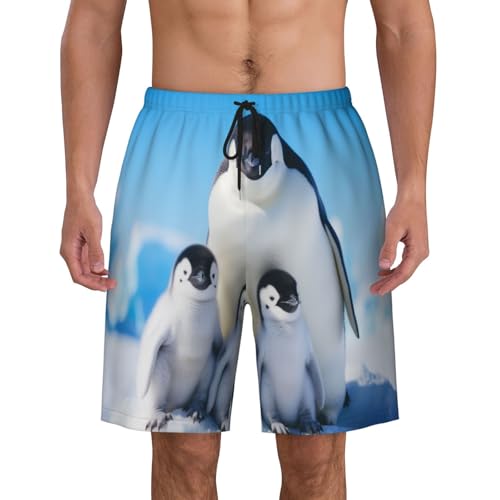 Mother Penguin and Baby Men Beach Pants â€“ Swim Trunks for Men,Quick-Dry and Comfortable, Suitable for Beach, Surf, and Everyday Wear Black