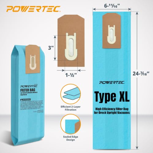 Image of POWERTEC AK11109 Vacuum Bags 9 Pack for Oreck XL Models Upright Vacuum Cleaners Without Bag Docks, Including XL2000, XL8000, XL9000 and Commercial PK80009 (75139)