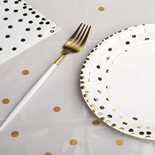 Hapray 4 Pack Plastic Tablecloths For Rectangle Tables, Waterproof Disposable Party Table Cloths With Gold Dot, Rectangular Table Covers For Decorations, Baby Shower, Birthday, Wedding, 54” X 108” #TOP2