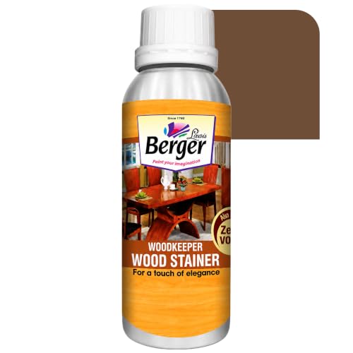 Image of Berger Wood Keeper Walnut Wood Stain with Leakproof Bottle & Easy Cloth Application Transparent Solvent-Based Stainer for Home Office Furniture Surfaces Shine and Finish (Pack of 1, 1L)