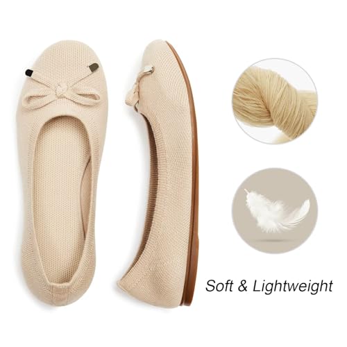 Image of Frank Mully Women's Ballet Flats Round Toe Walking Flats Slip On Work Shoes Knitted Flats Shoes for Woman Soft Lightweight