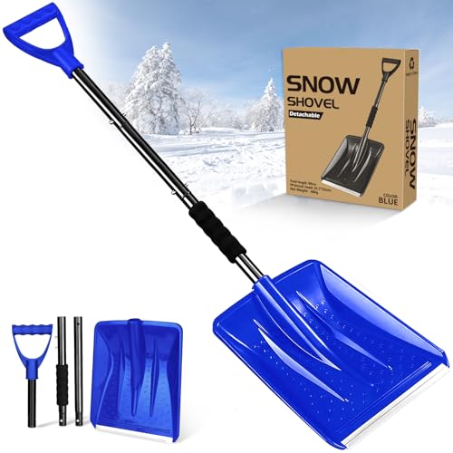 UUMUACCAN 4 in 1 Snow Shovel, Aluminum foldable Snow Shovel, New Upgrade Large-Capacity Lightweight for Garden, Car, Camping with Extra Ice Scrape, Gifts(Blue)