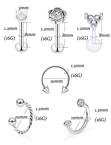 Vsnnsns 16G Lip Rings Stainless Steel Horseshoe Snake Bite Monroe Labret Medusa Lip Piercing Jewelry Tragus Daith Forward Helix Conch Cartilage Earrings Studs Piercing Jewelry for Women Men 16 Gauge2