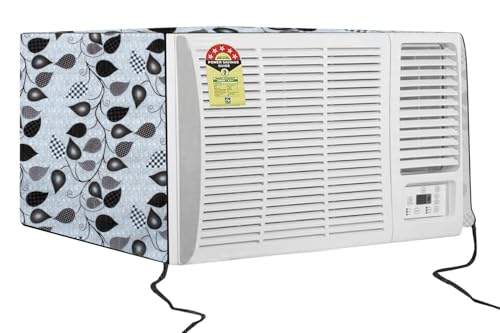 Image of The Furnishing Tree Window AC Cover for 2 Ton Capacity PVC Waterproof and Dustproof Petals Pattern Grey